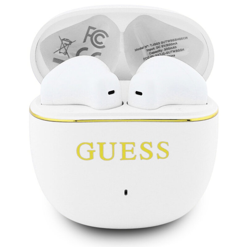 Casti Bluetooth Guess Glossy Gold Line Classic, alb, GUTWSG3HGECH