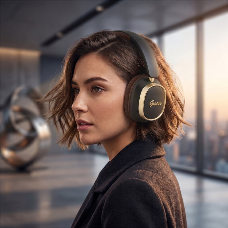 Casti Bluetooth Guess Rectangle Metal Script, maro, GUBHV28HGCSMW