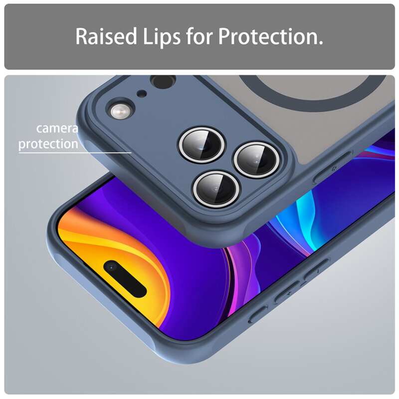 Husa iPhone 17 Pro Max Techsuit HaloFrost II MagSafe, bleumarin