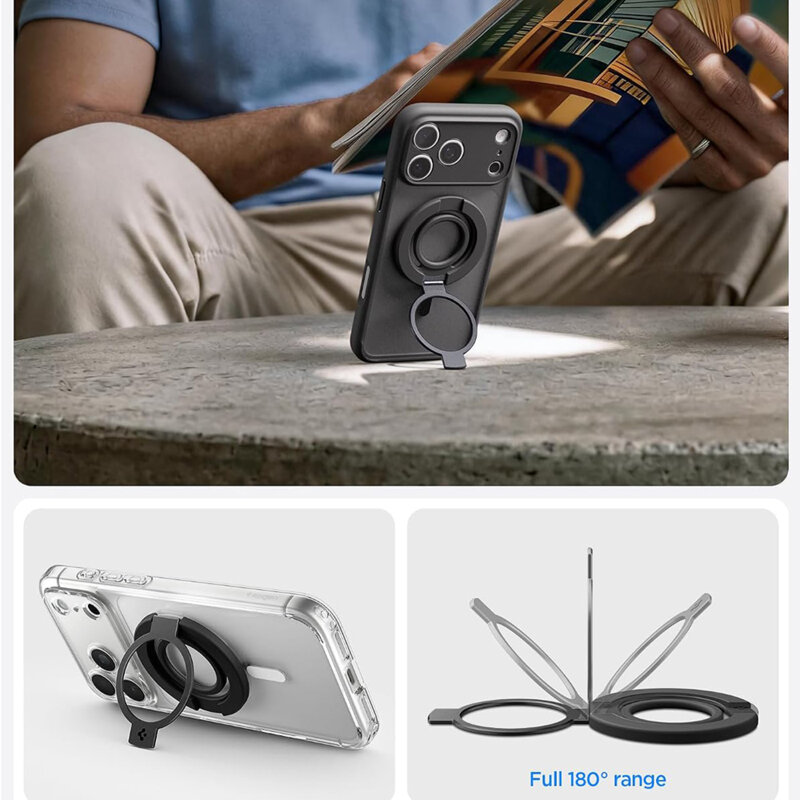 Inel magnetic, suport telefon MagSafe S Spigen Dual Pop, gri