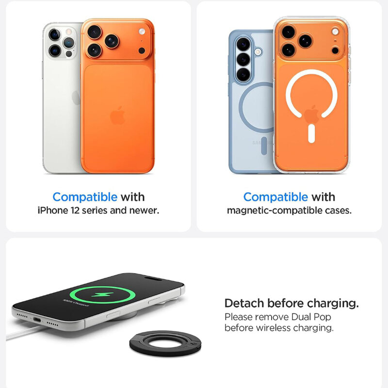 Inel magnetic, suport telefon MagSafe S Spigen Dual Pop, gri
