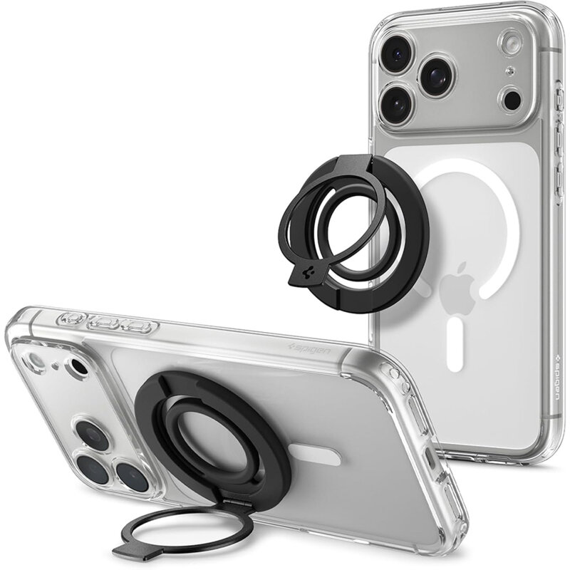 Inel magnetic, suport telefon MagSafe S Spigen Dual Pop, negru