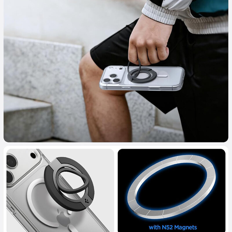 Inel magnetic, suport telefon MagSafe S Spigen Dual Pop, negru