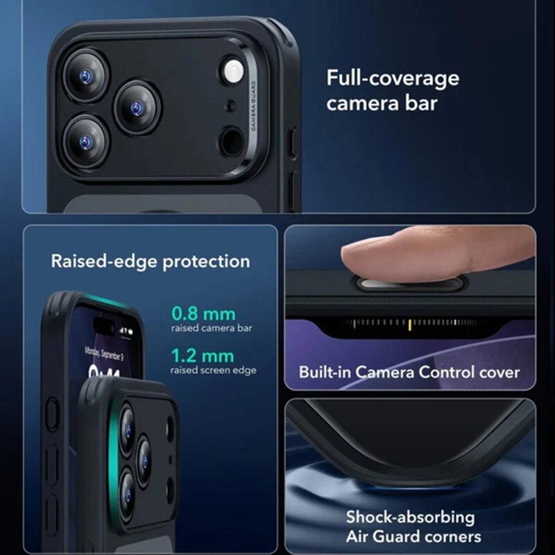 Husa iPhone 17 Pro ESR Classic Hybrid HaloLock, negru frost