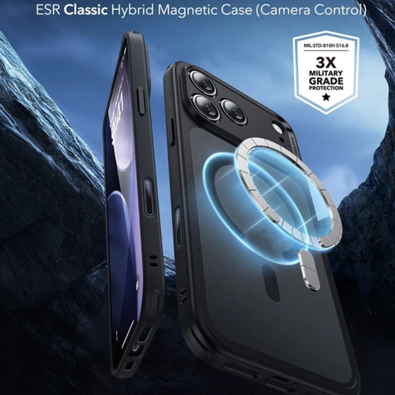 Husa iPhone 17 Pro ESR Classic Hybrid HaloLock, negru frost
