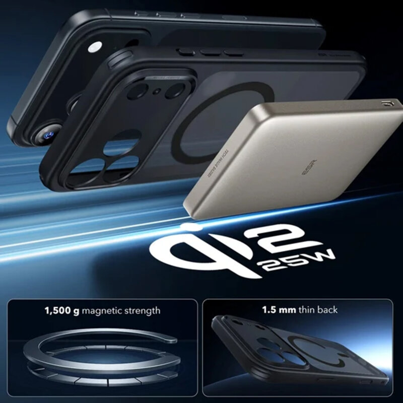 Husa iPhone 18 Pro ESR Classic Hybrid HaloLock, negru frost