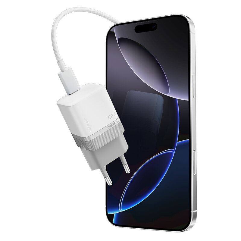 Incarcator Type-C GaN 40W cu cablu USB-C Cuktech AC301, alb