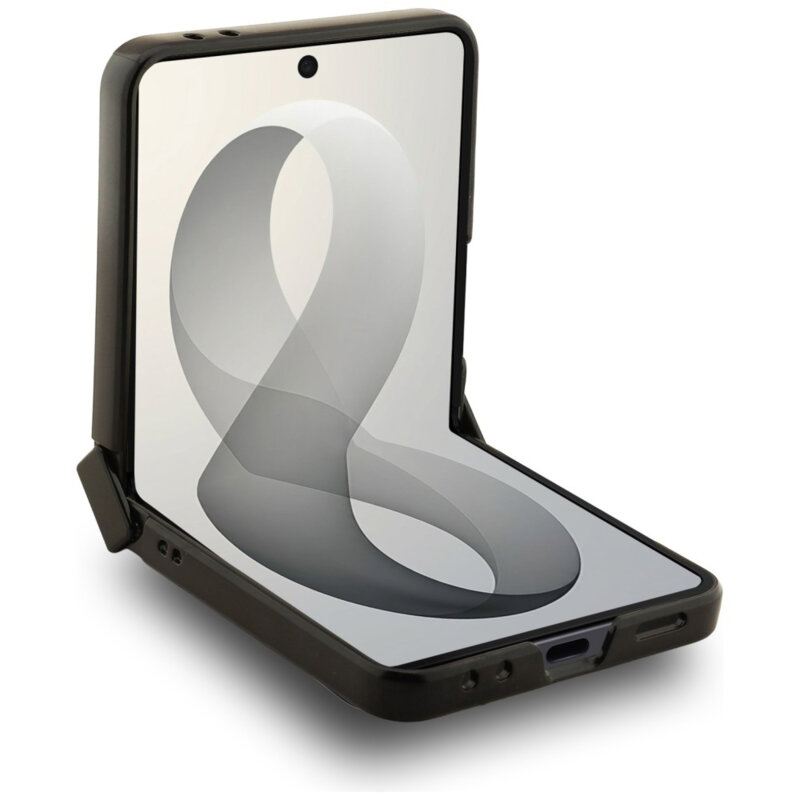 Husa Guess Samsung Galaxy Z Flip8 Ring Stand Grained Classic Logo MagSafe, bej, GUHMZF86PSGRSCLE