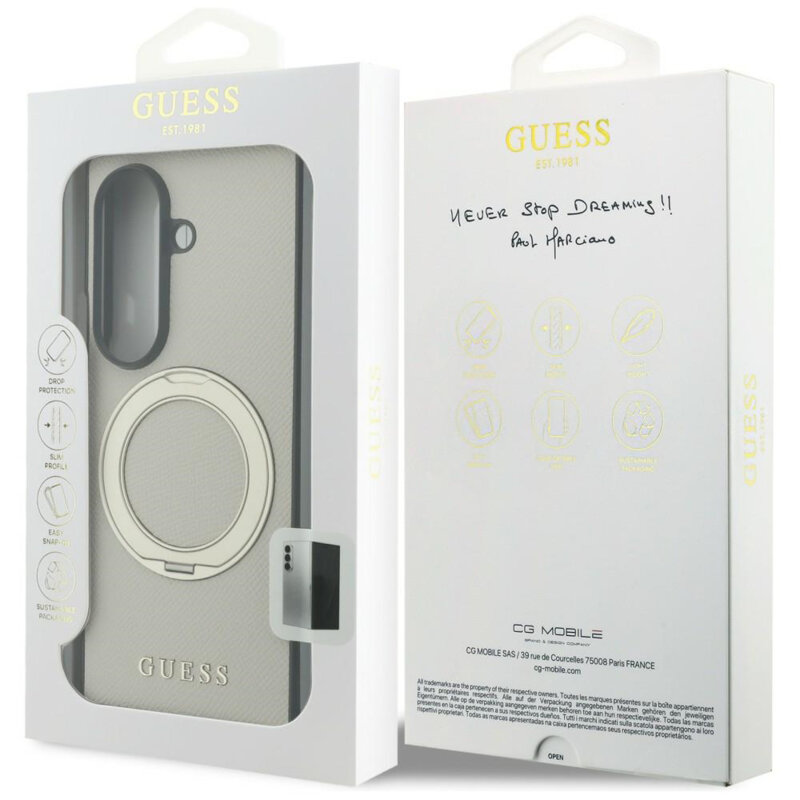Husa Guess Samsung Galaxy Z Fold8 Ultra Ring Stand Grained Classic Logo MagSafe, bej, GUHMZFD86PSGRSCLE