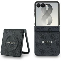 Husa Guess Samsung Galaxy Z Flip8 4G Leather Classic MagSafe, negru, GUHMZF8P4MSEGCK
