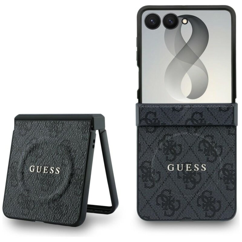 Husa Guess Samsung Galaxy Z Flip8 4G Leather Classic MagSafe, negru, GUHMZF8P4MSEGCK