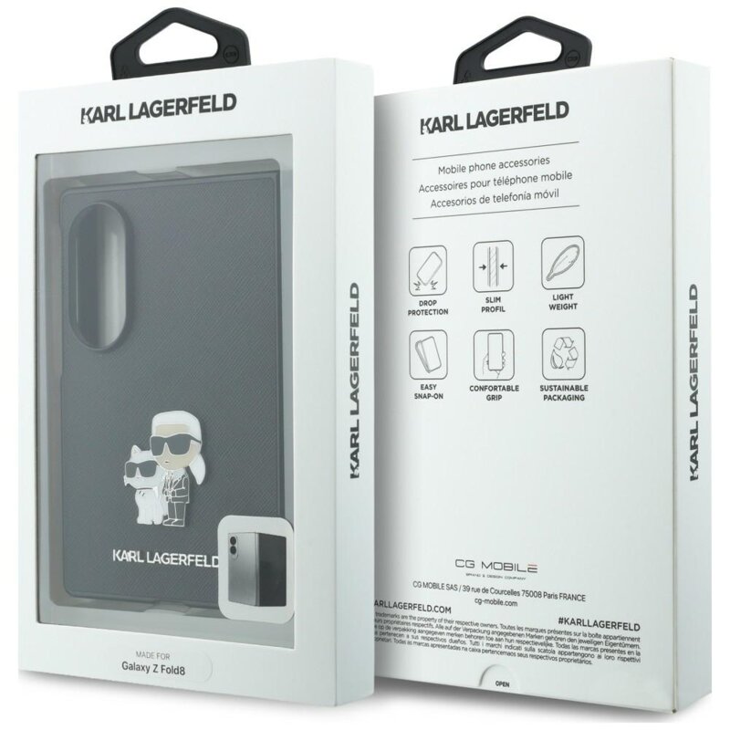 Husa originala Samsung Galaxy Z Fold8 Karl Lagerfeld Saffiano, Karl&Choupette Metal Pin, KLHCZFW8SAPKCNPK