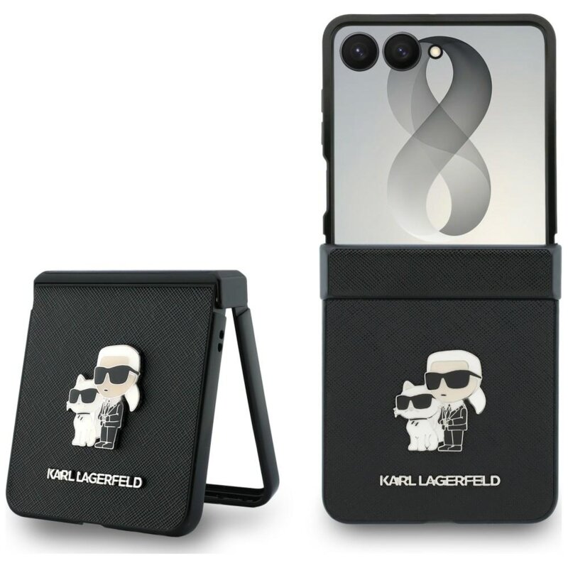 Husa originala Samsung Galaxy Z Flip8 Karl Lagerfeld Saffiano, Karl&Choupette Metal Pin, KLHCZF8SAPKCNPK