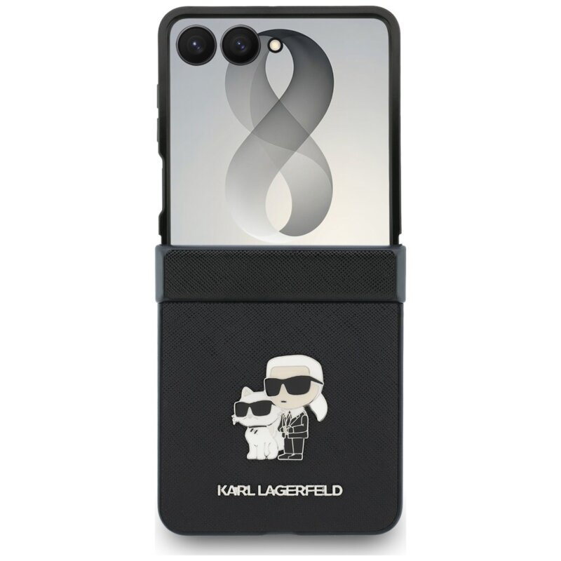 Husa originala Samsung Galaxy Z Flip8 Karl Lagerfeld Saffiano, Karl&Choupette Metal Pin, KLHCZF8SAPKCNPK