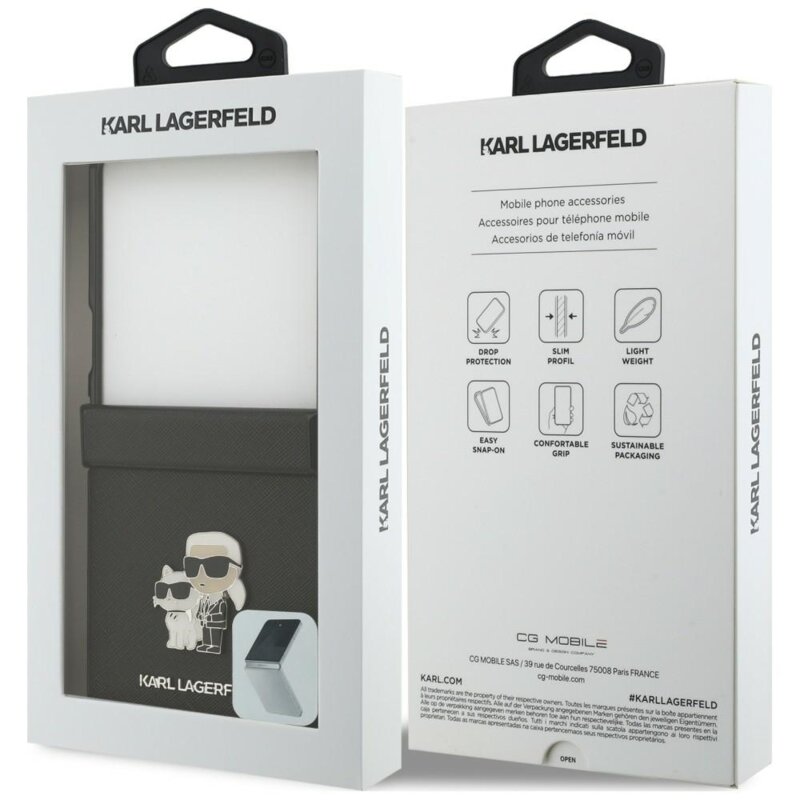 Husa originala Samsung Galaxy Z Flip8 Karl Lagerfeld Saffiano, Karl&Choupette Metal Pin, KLHCZF8SAPKCNPK