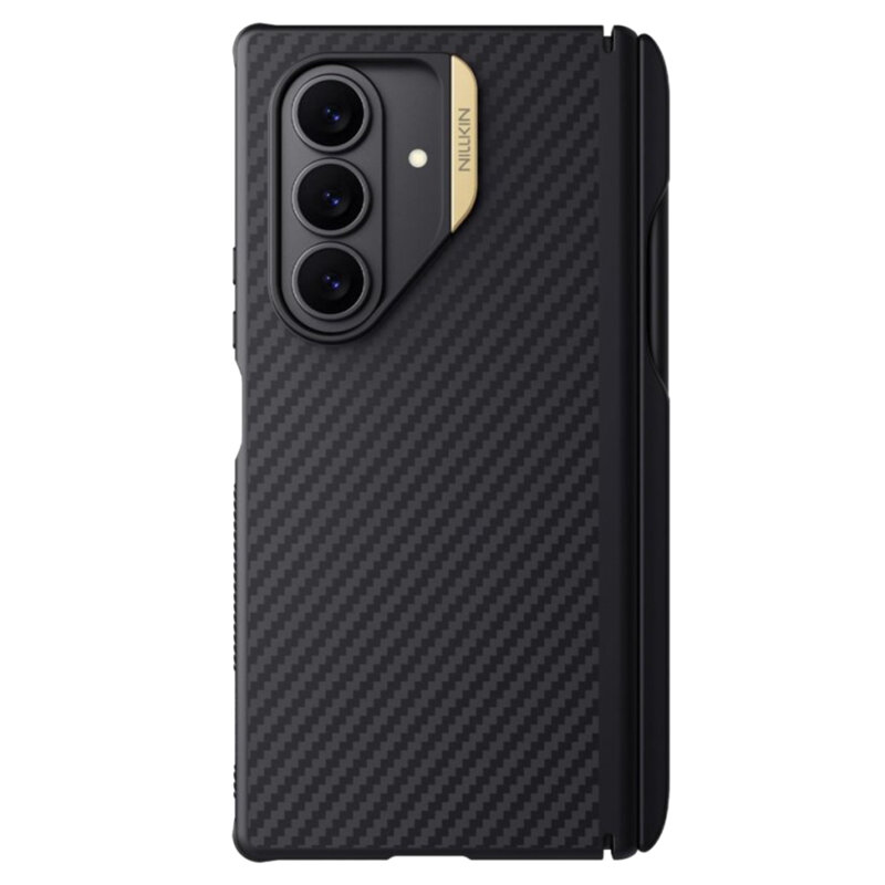 Husa Samsung Galaxy Z Fold7 cu stilou Nillkin Synthetic Fiber Pro Magnetic, auriu