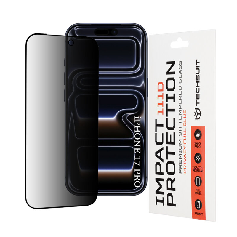 Folie sticla iPhone 17 Pro Techsuit 111D Privacy Full Glue, negru