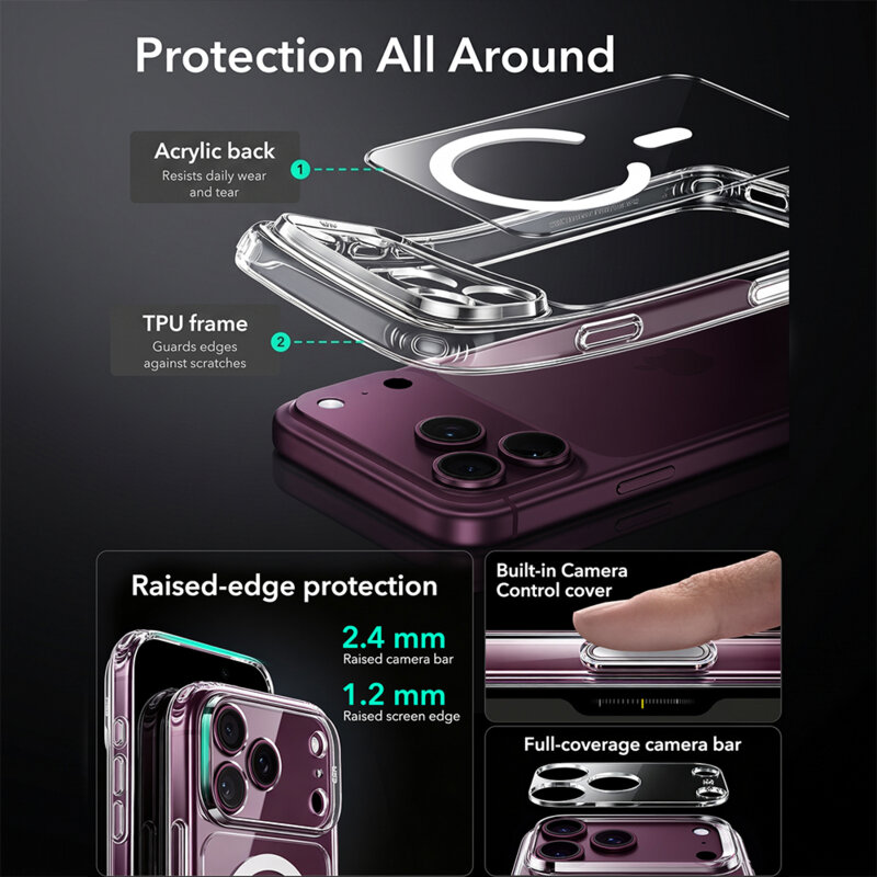 Husa iPhone 18 Pro ESR Classic Hybrid HaloLock, transparenta