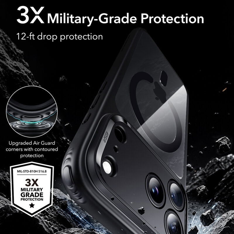 Husa iPhone 18 Pro ESR Classic Hybrid HaloLock, negru/transparenta