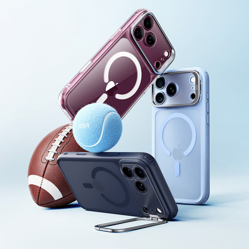 Husa iPhone 17 Pro Max ESR Classic Hybrid HaloLock Kickstand, bleu