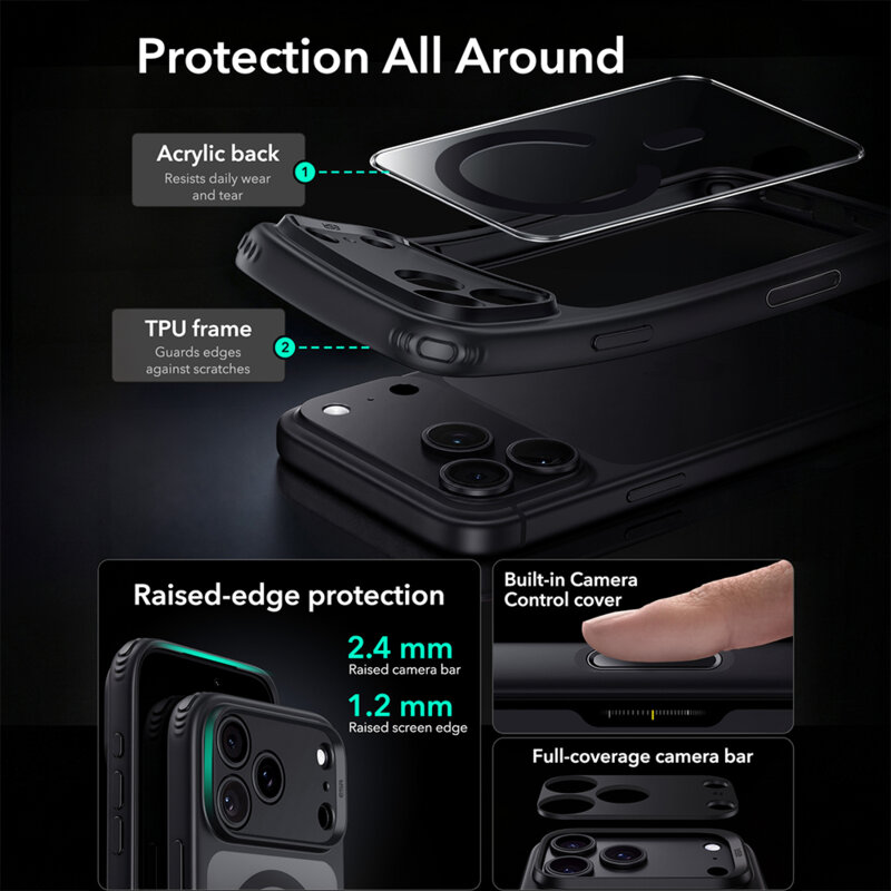 Husa iPhone 18 Pro Max ESR Classic Hybrid HaloLock, negru/transparenta