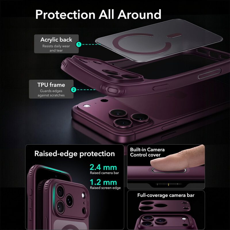 Husa iPhone 18 Pro Max ESR Classic Hybrid HaloLock, bordo