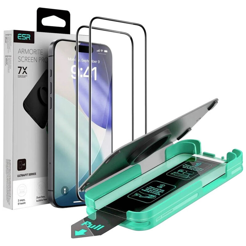 [Pachet 2x] Folie sticla iPhone 18 Pro Max ESR Armorite UltraFit, negru