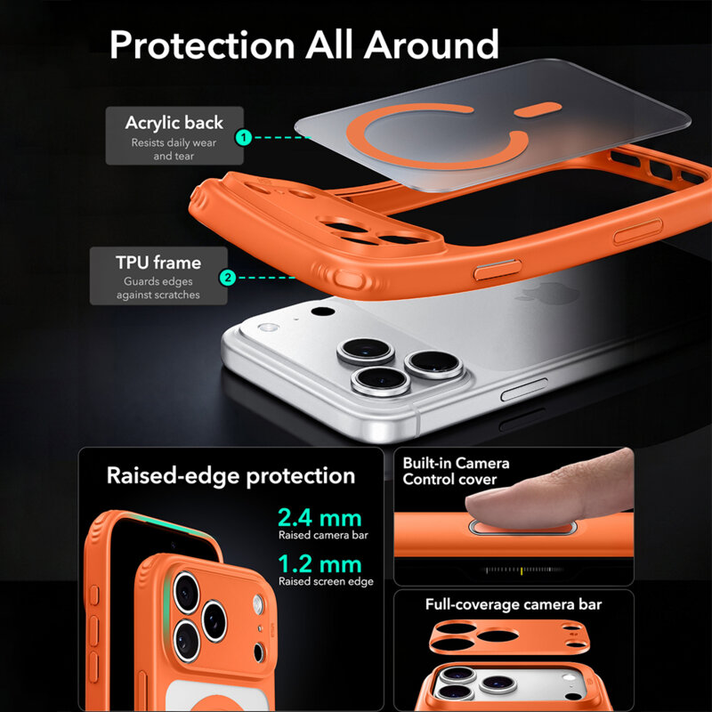 Husa iPhone 18 Pro ESR Classic Hybrid HaloLock, oranj frost