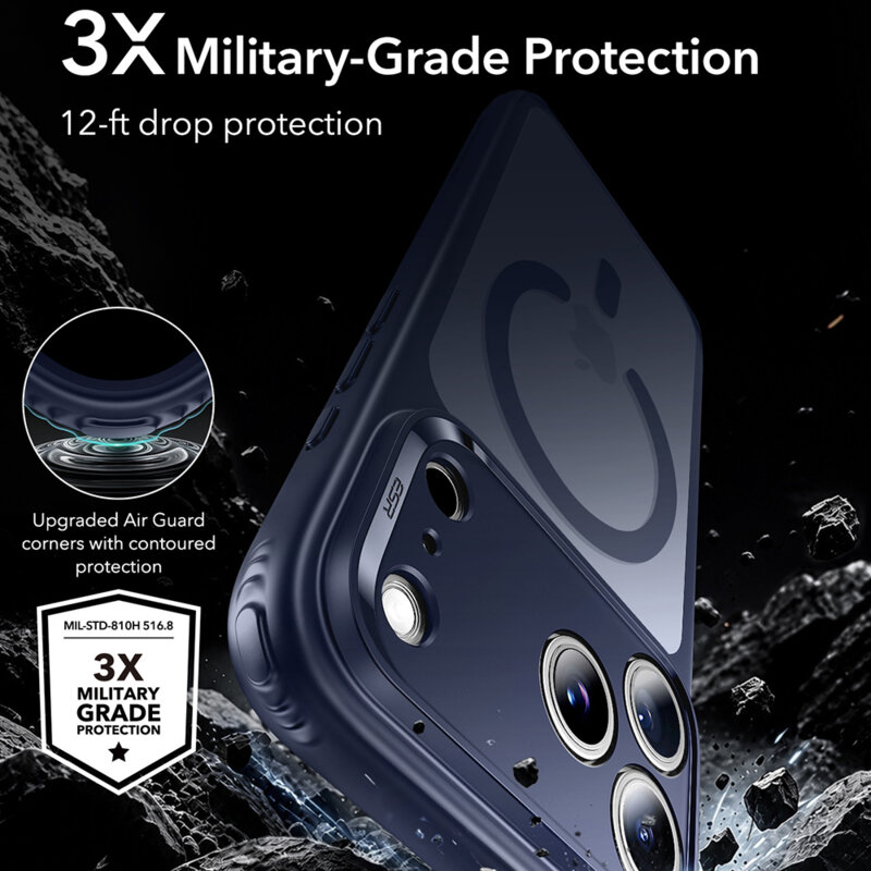 Husa iPhone 17 Pro Max ESR Classic Hybrid HaloLock, bleumarin