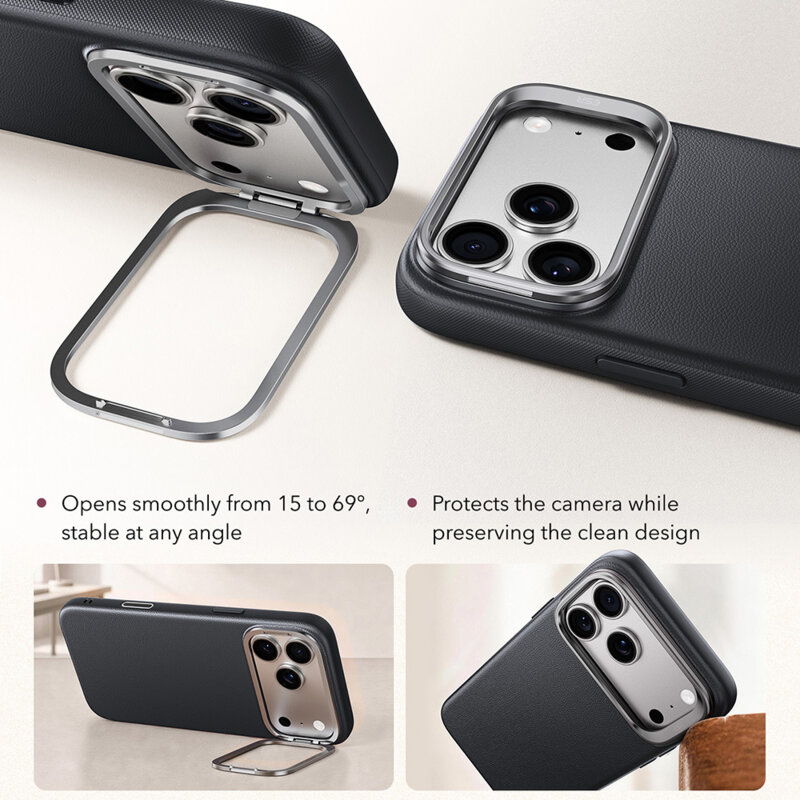 Husa iPhone 17 Pro ESR Atelier Magnetic Kickstand, negru