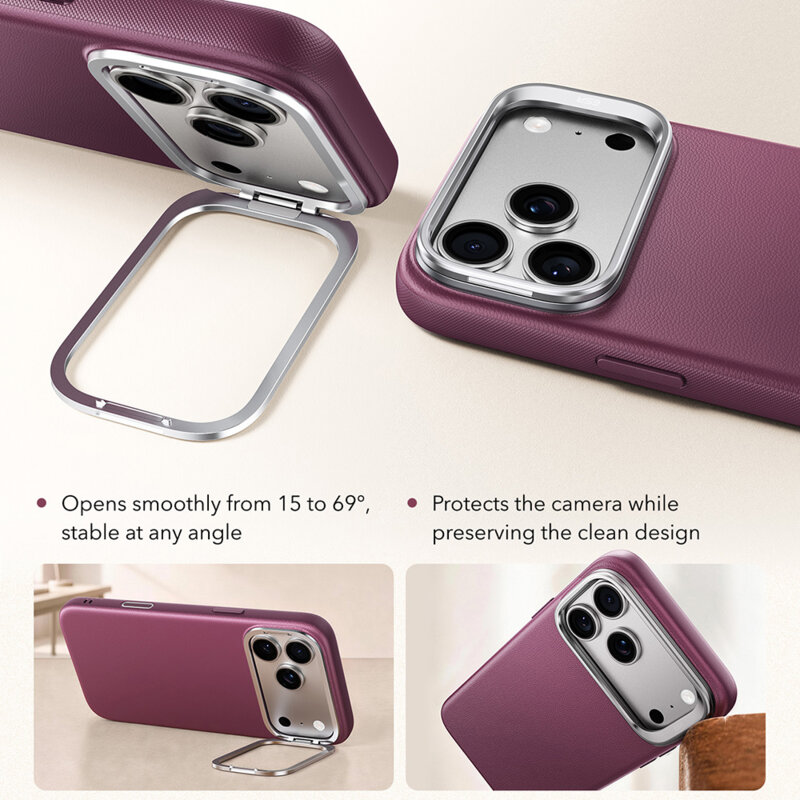 Husa iPhone 18 Pro ESR Atelier Magnetic Kickstand, bordo