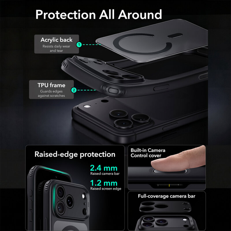 Husa iPhone 17 Pro Max ESR Classic Hybrid HaloLock, negru frost