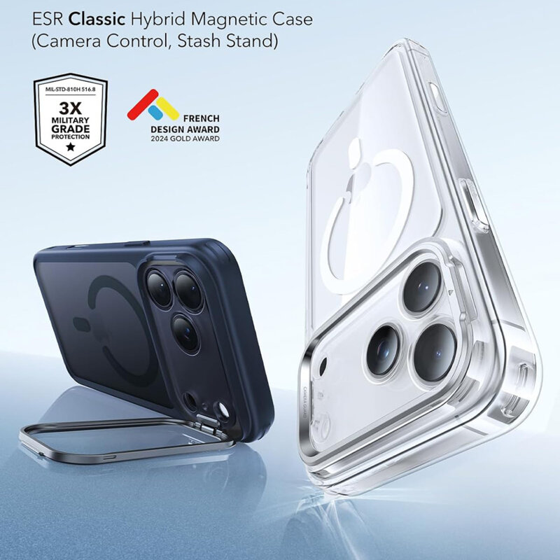 Husa iPhone 18 Pro ESR Classic Hybrid HaloLock Kickstand, bleumarin