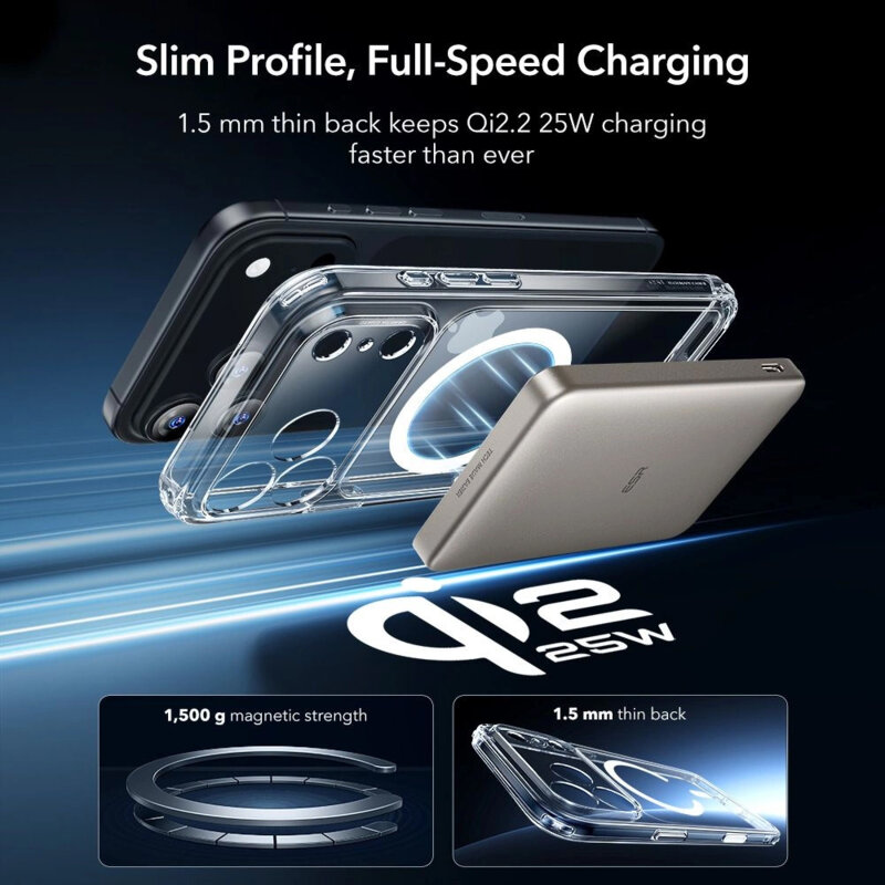 [Pachet 360°] Husa + folie iPhone 18 Pro ESR Classic Hybrid HaloLock, transparenta