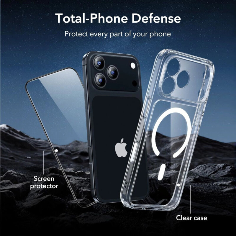 [Pachet 360°] Husa + folie iPhone 17 Pro ESR Classic Hybrid HaloLock, transparenta