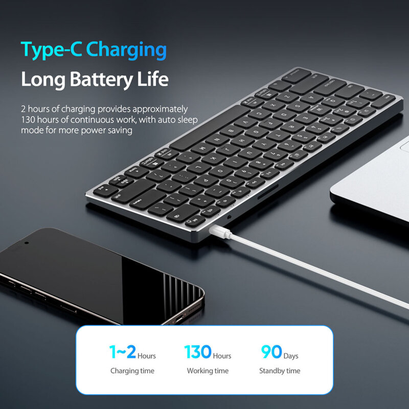 Mini tastatura wireless pentru tableta Type-C, 180mAh Dux Ducis, alb