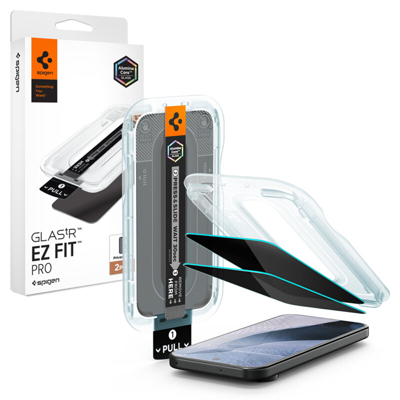 [Pachet 2x] Folie Google Pixel 9 Pro Spigen Glas.tR EZ Fit Pro, privacy