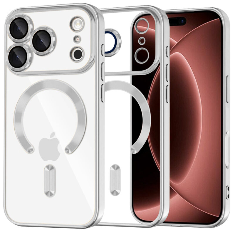 Husa premium iPhone 17 Pro Max Techsuit Luxury Crystal MagSafe, argintiu