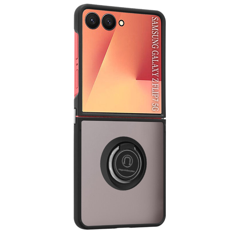 Husa Samsung Galaxy Z Flip7 Techsuit Glinth cu inel suport stand magnetic, negru