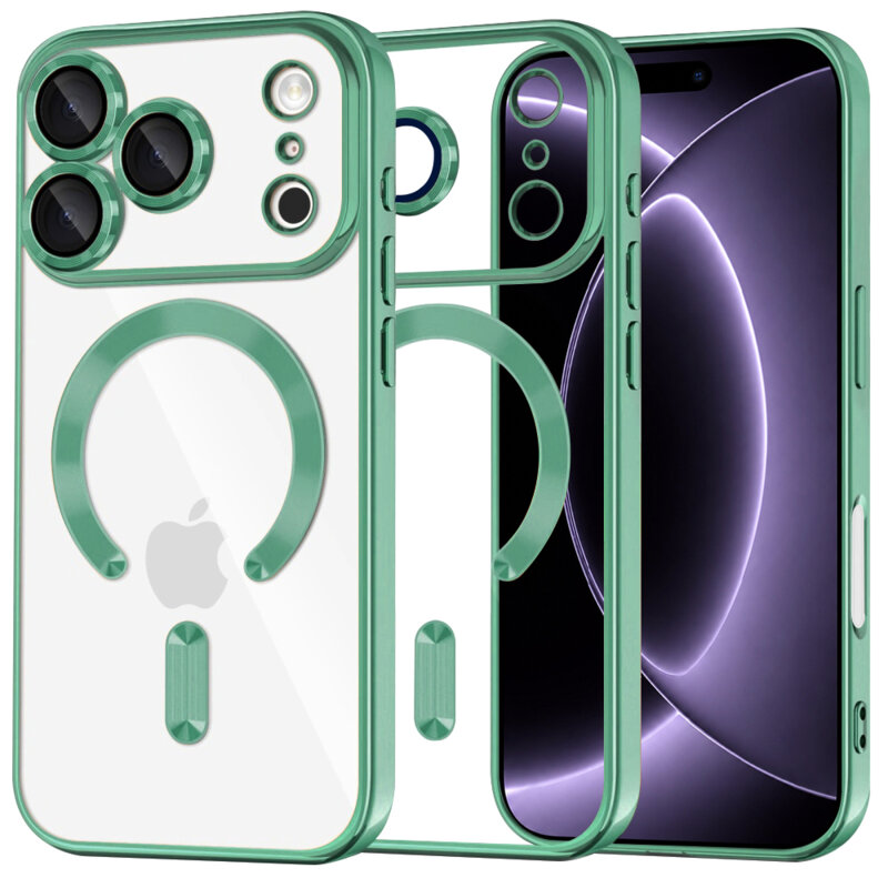 Husa premium iPhone 18 Pro Techsuit Luxury Crystal MagSafe, verde deschis