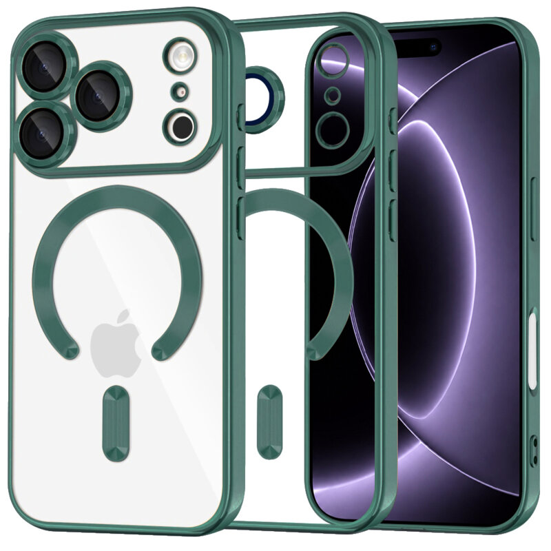 Husa premium iPhone 17 Pro Techsuit Luxury Crystal MagSafe, verde inchis