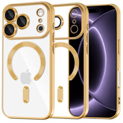 Husa premium iPhone 18 Pro Techsuit Luxury Crystal MagSafe, auriu