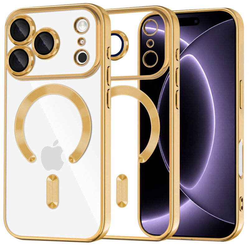 Husa premium iPhone 18 Pro Techsuit Luxury Crystal MagSafe, auriu