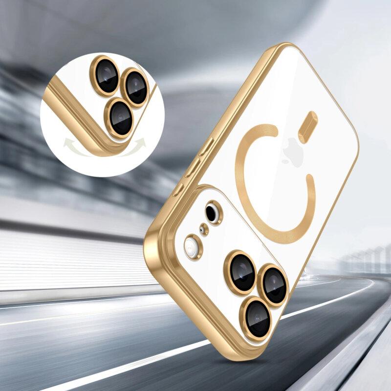 Husa premium iPhone 17 Pro Techsuit Luxury Crystal MagSafe, argintiu