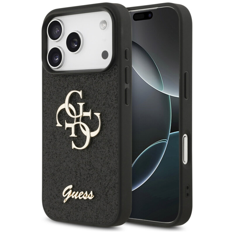Husa Guess Fixed Glitter Big 4G iPhone 18 Pro Max cu sclipici, negru, GUHCP18LHG4SGK