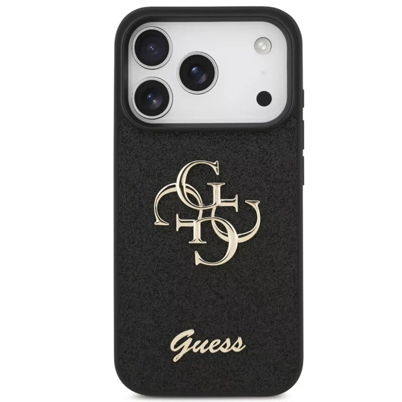 Husa Guess Fixed Glitter Big 4G iPhone 18 Pro Max cu sclipici, negru, GUHCP18LHG4SGK