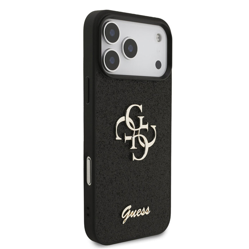 Husa Guess Fixed Glitter Big 4G iPhone 18 Pro Max cu sclipici, negru, GUHCP18LHG4SGK