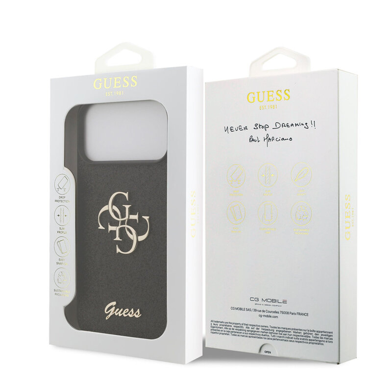 Husa Guess Fixed Glitter Big 4G iPhone 18 Pro Max cu sclipici, negru, GUHCP18LHG4SGK