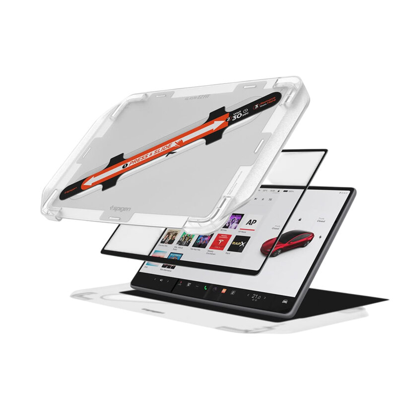 Folie display auto Tesla Model Y (2026/2025) / Model 3 (2026/2025/2024) Spigen Glas.tR EZ Fit Anti-Glare Matte FC, negru