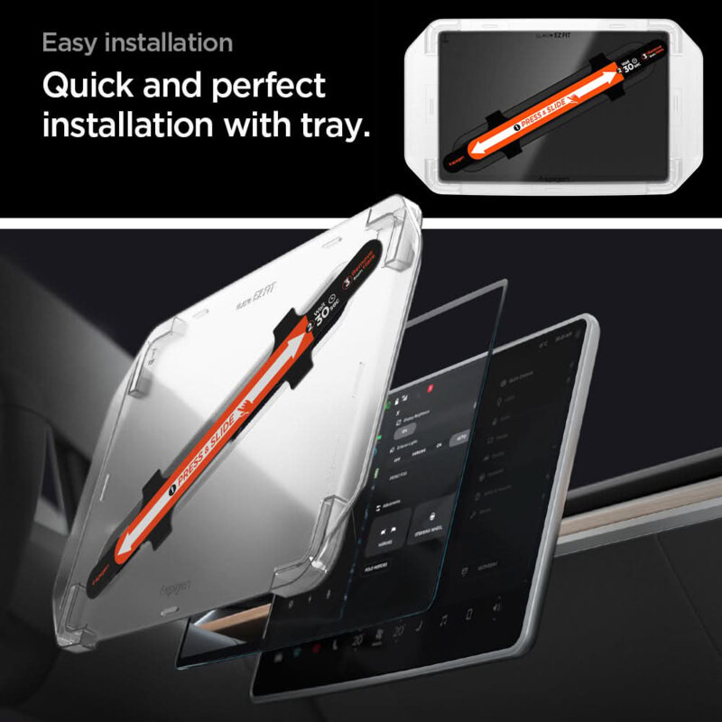 Folie display auto Tesla Model Y (2026/2025) / Model 3 (2026/2025/2024) Spigen Glas.tR EZ Fit Anti-Glare Matte FC, negru